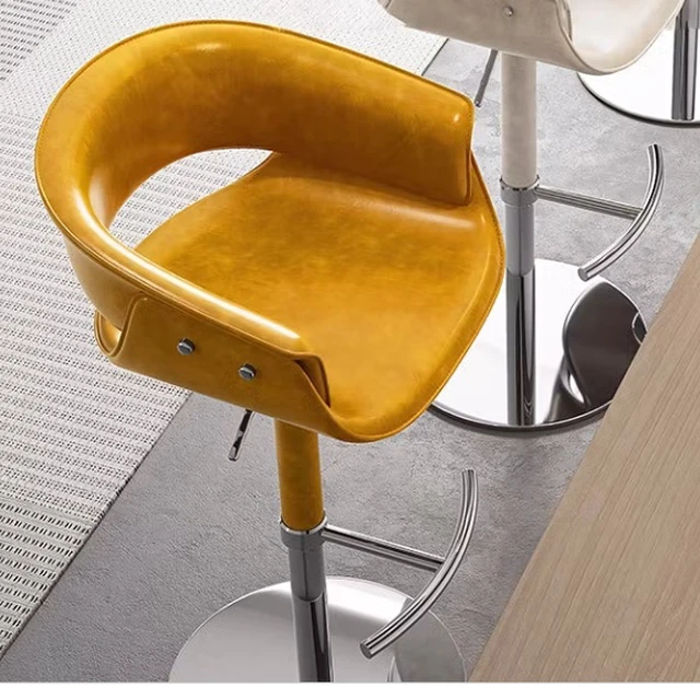 Alt view image 5 of 5 - Adjustable Swivel Bar Stool Leather Seat Gas Lift Height Adjustable Counter Bar Chair 1 Piece, Yellow, Faux Leather
