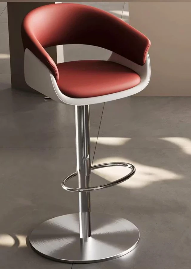 Main image of Adjustable Swivel Bar Stool Leather Upholstered Counter Height Bar Chair with Stainless Steel Base 1 Piece, Red, Faux