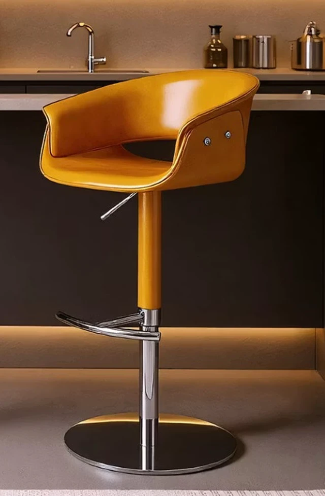 Alt view image 2 of 5 - Adjustable Swivel Bar Stool Leather Seat Gas Lift Height Adjustable Counter Bar Chair 1 Piece, Yellow, Faux Leather