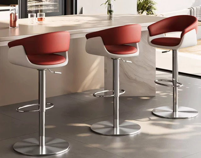 Alt view image 2 of 6 - Adjustable Swivel Bar Stool Leather Upholstered Counter Height Bar Chair with Stainless Steel Base 1 Piece, Red, Faux