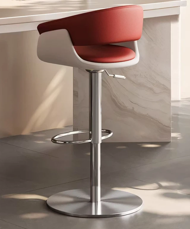 Alt view image 4 of 6 - Adjustable Swivel Bar Stool Leather Upholstered Counter Height Bar Chair with Stainless Steel Base 1 Piece, Red, Faux