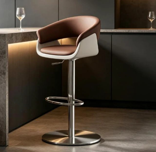 Main image of Adjustable Swivel Bar Stool Leather Upholstered Counter Height Bar Chair with Stainless Steel Base 1 Piece, Brown
