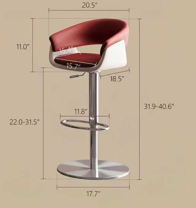 Alt view image 6 of 6 - Adjustable Swivel Bar Stool Leather Upholstered Counter Height Bar Chair with Stainless Steel Base 1 Piece, Red, Faux