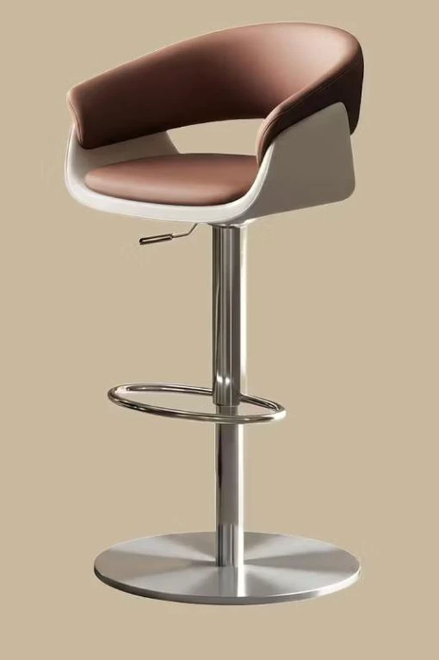 Alt view image 3 of 6 - Adjustable Swivel Bar Stool Leather Upholstered Counter Height Bar Chair with Stainless Steel Base 1 Piece, Brown
