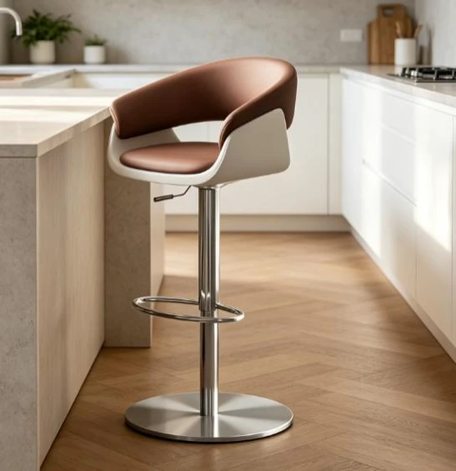 Alt view image 2 of 6 - Adjustable Swivel Bar Stool Leather Upholstered Counter Height Bar Chair with Stainless Steel Base 1 Piece, Brown