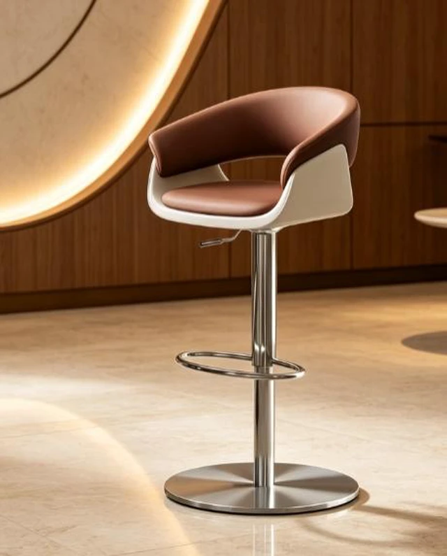 Alt view image 5 of 6 - Adjustable Swivel Bar Stool Leather Upholstered Counter Height Bar Chair with Stainless Steel Base 1 Piece, Brown