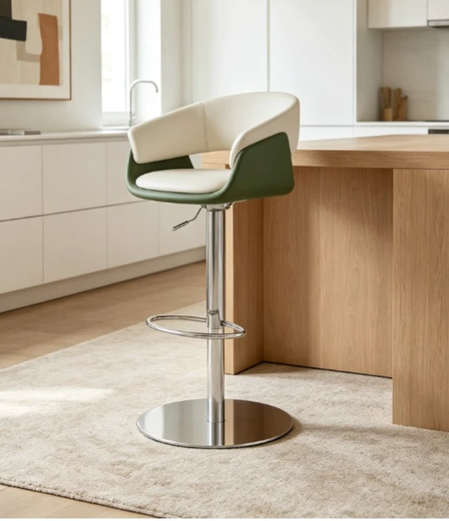 Alt view image 2 of 6 - Adjustable Swivel Bar Stool Leather Upholstered Counter Height Bar Chair with Stainless Steel Base 1 Piece, Green