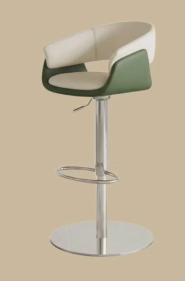 Main image of Adjustable Swivel Bar Stool Leather Upholstered Counter Height Bar Chair with Stainless Steel Base 1 Piece, Green