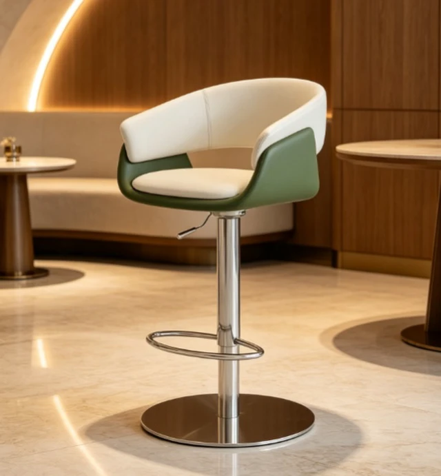 Alt view image 3 of 6 - Adjustable Swivel Bar Stool Leather Upholstered Counter Height Bar Chair with Stainless Steel Base 1 Piece, Green