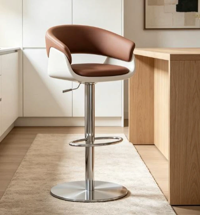 Alt view image 4 of 6 - Adjustable Swivel Bar Stool Leather Upholstered Counter Height Bar Chair with Stainless Steel Base 1 Piece, Brown