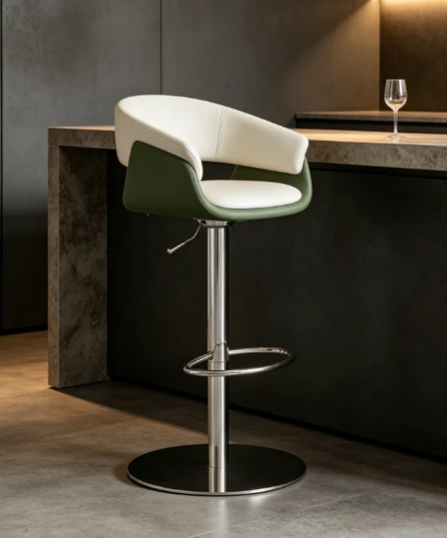 Alt view image 4 of 6 - Adjustable Swivel Bar Stool Leather Upholstered Counter Height Bar Chair with Stainless Steel Base 1 Piece, Green