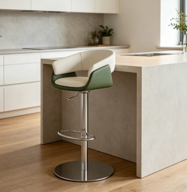 Alt view image 6 of 6 - Adjustable Swivel Bar Stool Leather Upholstered Counter Height Bar Chair with Stainless Steel Base 1 Piece, Green