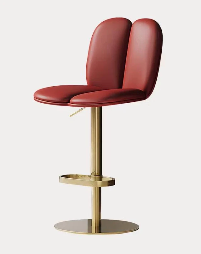Alt view image 6 of 7 - Adjustable Bar Stool Upholstered Seat Swivel Bar Chair with Metal Base 1 Piece Wine, Wine Red, Leather and Stainless