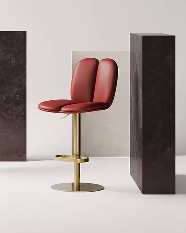 Alt view image 7 of 7 - Adjustable Bar Stool Upholstered Seat Swivel Bar Chair with Metal Base 1 Piece Wine, Wine Red, Leather and Stainless
