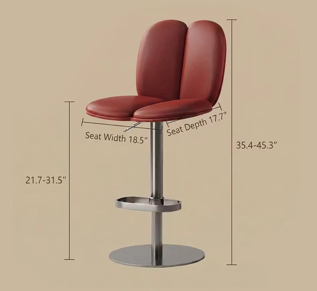 Alt view image 3 of 7 - Adjustable Bar Stool Upholstered Seat Swivel Bar Chair with Metal Base 1 Piece Wine, Wine Red, Leather and Stainless