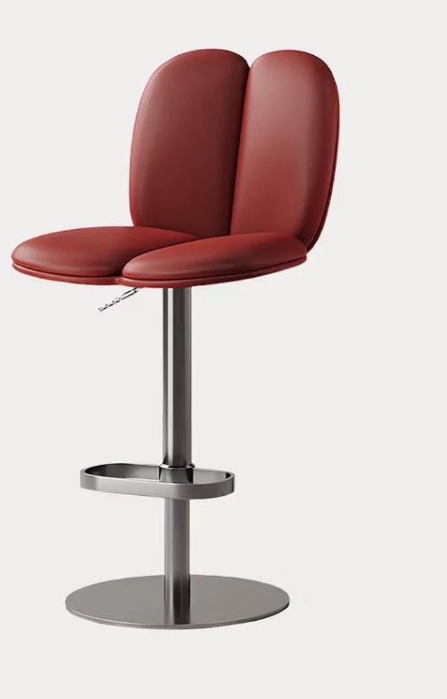Main image of Adjustable Bar Stool Upholstered Seat Swivel Bar Chair with Metal Base 1 Piece Wine, Wine Red, Leather and Stainless