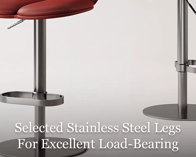 Alt view image 2 of 7 - Adjustable Bar Stool Upholstered Seat Swivel Bar Chair with Metal Base 1 Piece Wine, Wine Red, Leather and Stainless