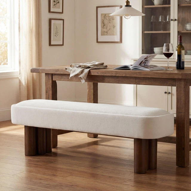 Alt view image 3 of 7 - Indoor Beige Fabric Dining Bench with Color Legs, Upholstered Seating for Kitchen Dining and Living Space 250 LBS