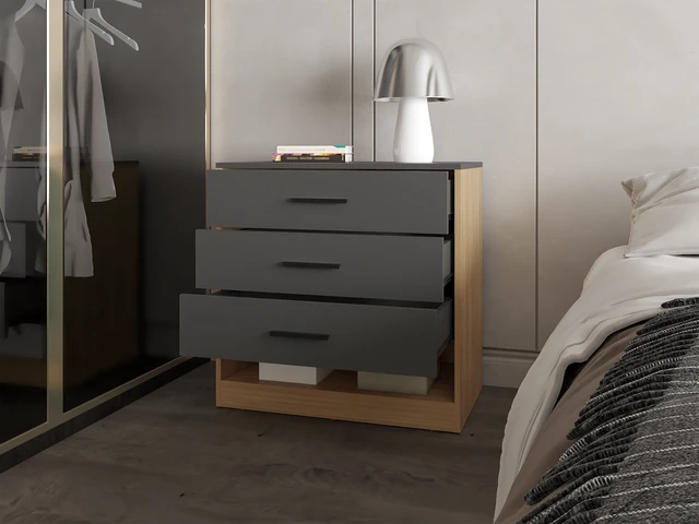 Alt view image 4 of 7 - Lowrys Dresser with 3 Drawers and Open Shelf, Matt, Multicolor, Particle Board, Dressers Chests Wardrobes