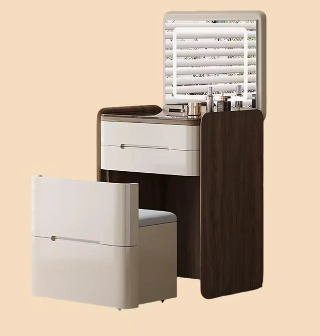 Main image of Functional Makeup Vanity Built in Mirror Ample Storage Space Saving Design, Off White, LED and Solid Wood, Makeup