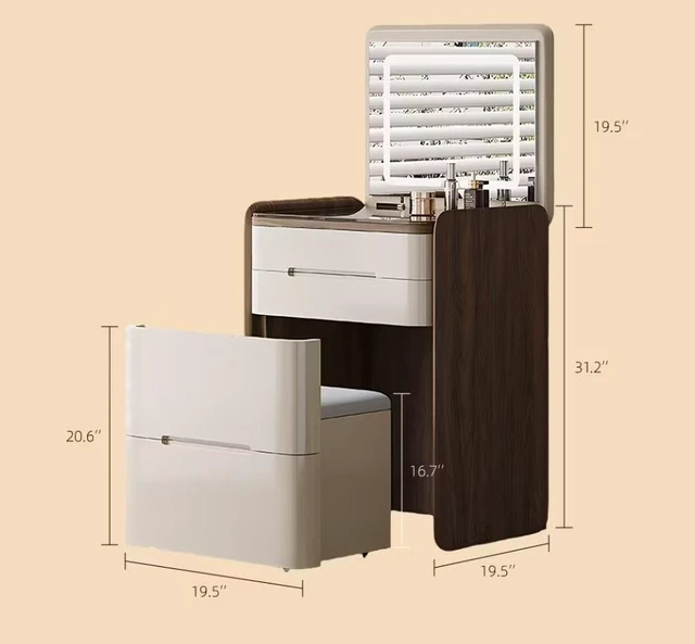 Alt view image 2 of 6 - Functional Makeup Vanity Built in Mirror Ample Storage Space Saving Design, Off White, LED and Solid Wood, Makeup