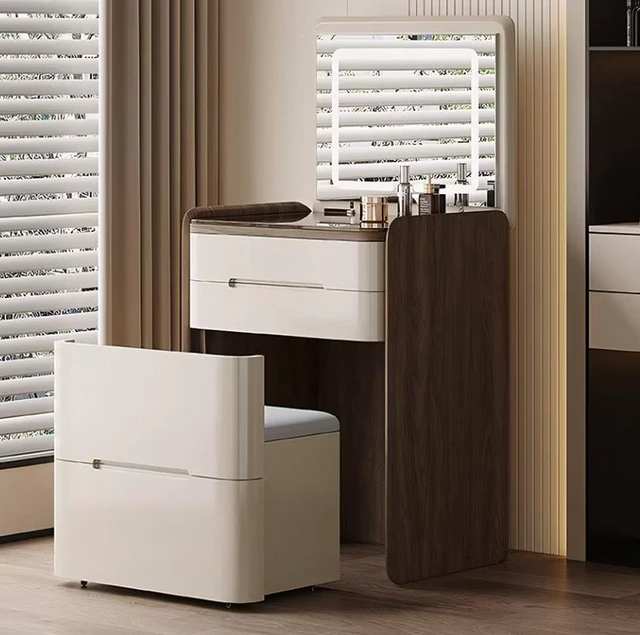Alt view image 3 of 6 - Functional Makeup Vanity Built in Mirror Ample Storage Space Saving Design, Off White, LED and Solid Wood, Makeup