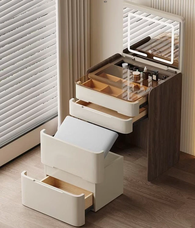 Alt view image 5 of 6 - Functional Makeup Vanity Built in Mirror Ample Storage Space Saving Design, Off White, LED and Solid Wood, Makeup