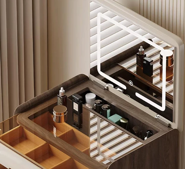 Alt view image 6 of 6 - Functional Makeup Vanity Built in Mirror Ample Storage Space Saving Design, Off White, LED and Solid Wood, Makeup