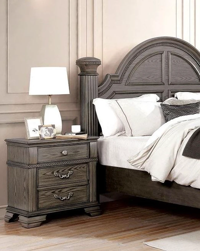 Alt view image 2 of 7 - Color Nightstand 1 pc Nightstand Solid Satin Knickel Knobs and Pulls, Gray, Solid Wood