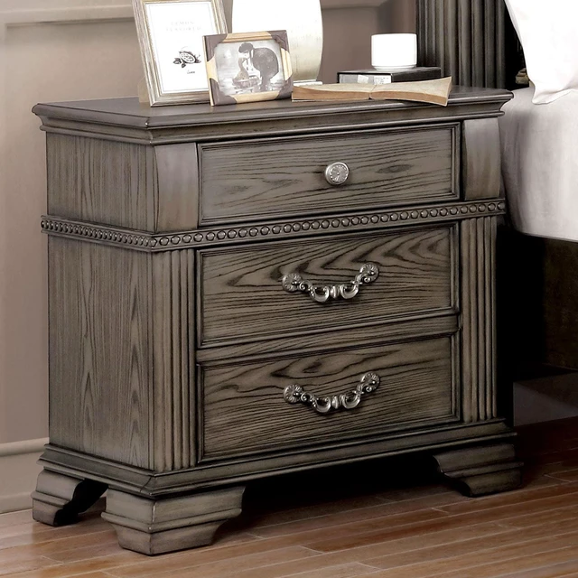 Main image of Color Nightstand 1 pc Nightstand Solid Satin Knickel Knobs and Pulls, Gray, Solid Wood