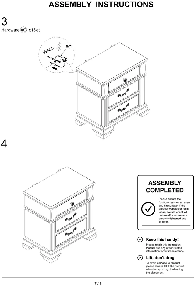 Alt view image 7 of 7 - Color Nightstand 1 pc Nightstand Solid Satin Knickel Knobs and Pulls, Gray, Solid Wood