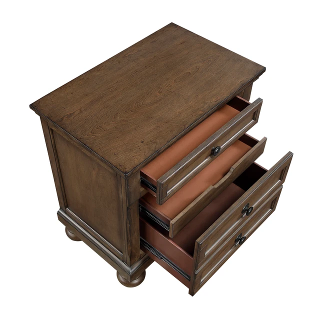 Alt view image 4 of 7 - Wooden 2 Drawer Nightstand Brown Finish Felt Lined Jewelry Tray Furniture 1 pc Bedside Table, Dark Brown, Wood