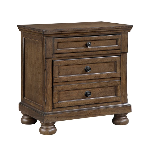 Alt view image 2 of 7 - Wooden 2 Drawer Nightstand Brown Finish Felt Lined Jewelry Tray Furniture 1 pc Bedside Table, Dark Brown, Wood