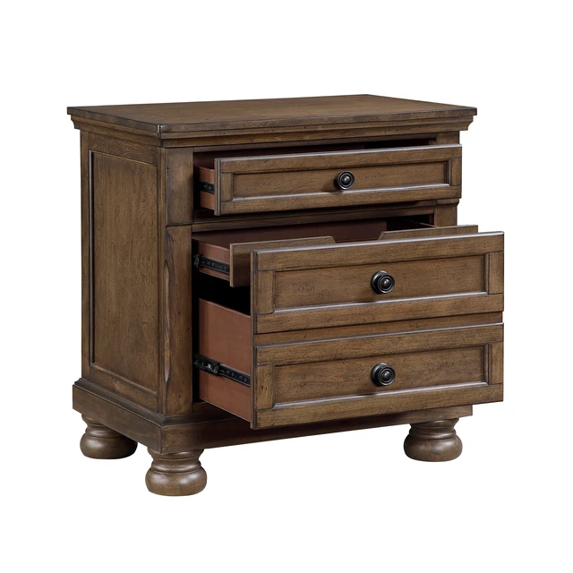 Alt view image 3 of 7 - Wooden 2 Drawer Nightstand Brown Finish Felt Lined Jewelry Tray Furniture 1 pc Bedside Table, Dark Brown, Wood