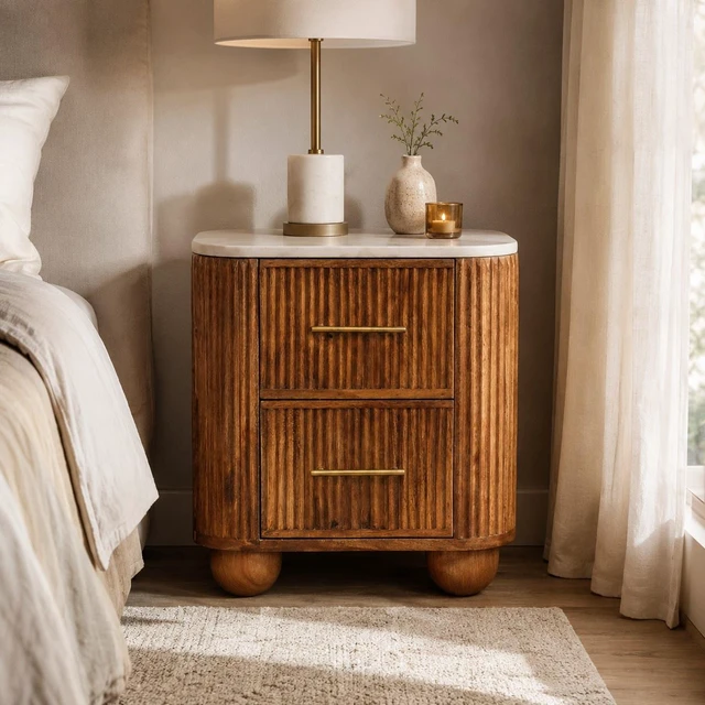 Main image of Solid Crest Bedside, 2 Drawers, Brown, Solid Wood, Nightstands