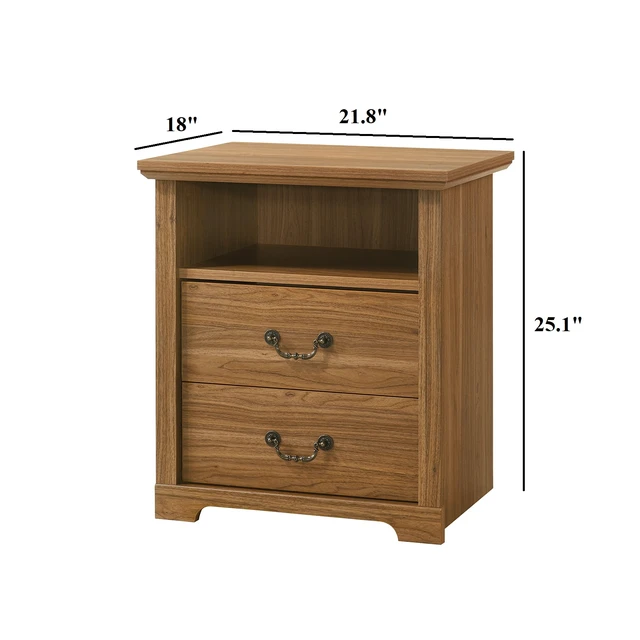 Alt view image 3 of 7 - Nightstand 2 pc Open Top Shelf Metal Handle Walnut Finish Furniture, Engineered Wood and Particle Board