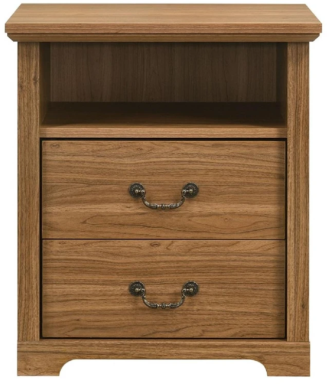 Main image of Nightstand 2 pc Open Top Shelf Metal Handle Walnut Finish Furniture, Engineered Wood and Particle Board