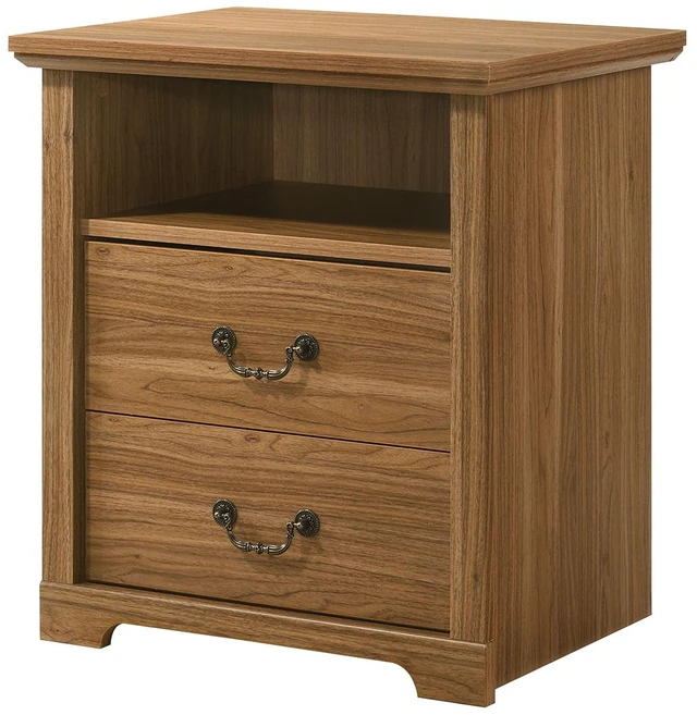 Alt view image 6 of 7 - Nightstand 2 pc Open Top Shelf Metal Handle Walnut Finish Furniture, Engineered Wood and Particle Board