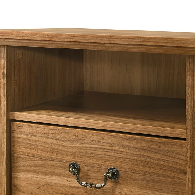 Alt view image 5 of 7 - Nightstand 2 pc Open Top Shelf Metal Handle Walnut Finish Furniture, Engineered Wood and Particle Board