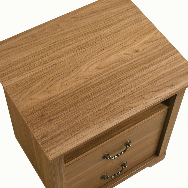 Alt view image 7 of 7 - Nightstand 2 pc Open Top Shelf Metal Handle Walnut Finish Furniture, Engineered Wood and Particle Board