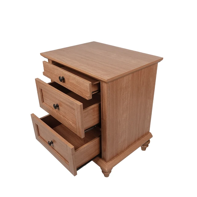 Alt view image 6 of 6 - 1 pc Nightstand Knob Handles Oak Finish Solid Wood Legs Furniture, MDF and Particle Board