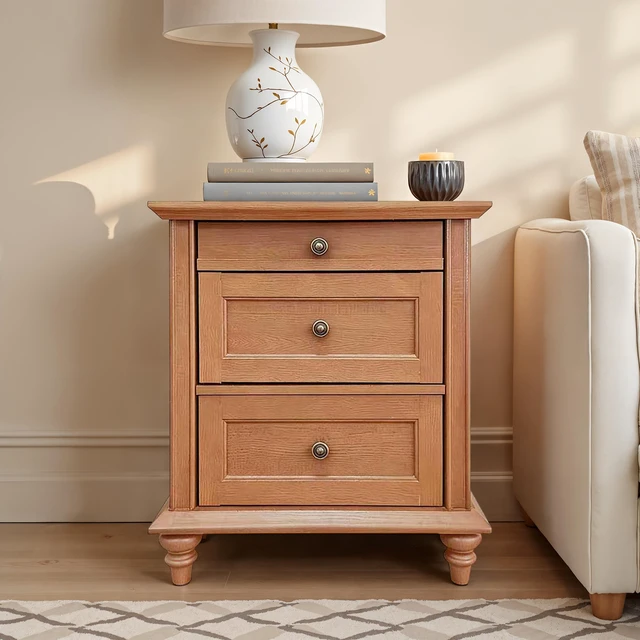 Alt view image 2 of 6 - 1 pc Nightstand Knob Handles Oak Finish Solid Wood Legs Furniture, MDF and Particle Board