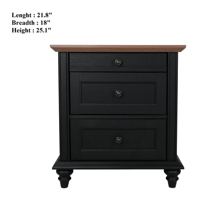 Alt view image 3 of 6 - 1 pc Nightstand Knob Handles Solid Wood Legs Furniture, Black Natural, MDF and Particle Board