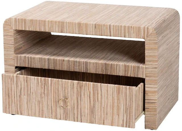 Alt view image 2 of 7 - Bohemian Woven Grasscloth 1 Drawer Nightstand, Natural, MDF
