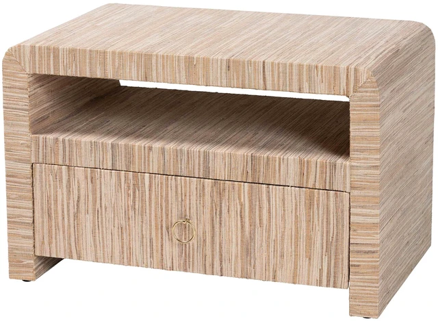 Main image of Bohemian Woven Grasscloth 1 Drawer Nightstand, Natural, MDF