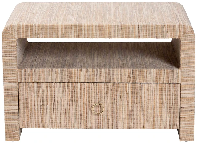 Alt view image 3 of 7 - Bohemian Woven Grasscloth 1 Drawer Nightstand, Natural, MDF