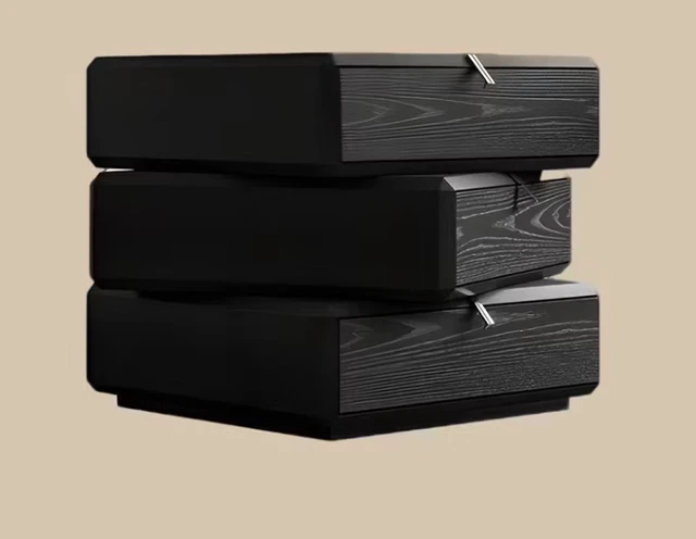 Alt view image 2 of 5 - Rotating Nightstand with Spacious Drawers, Black, Solid Wood