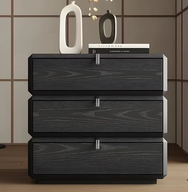 Alt view image 3 of 5 - Rotating Nightstand with Spacious Drawers, Black, Solid Wood