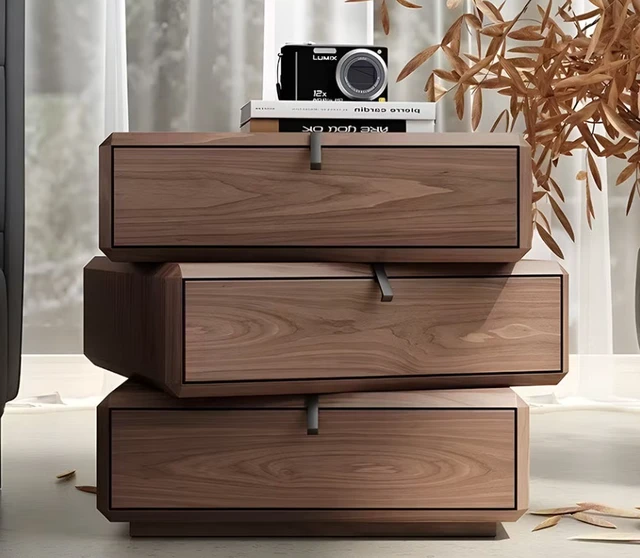 Alt view image 4 of 5 - Rotating Nightstand with Spacious Drawers, Walnut, Solid Wood