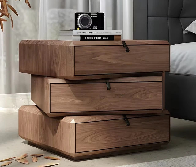Alt view image 3 of 5 - Rotating Nightstand with Spacious Drawers, Walnut, Solid Wood